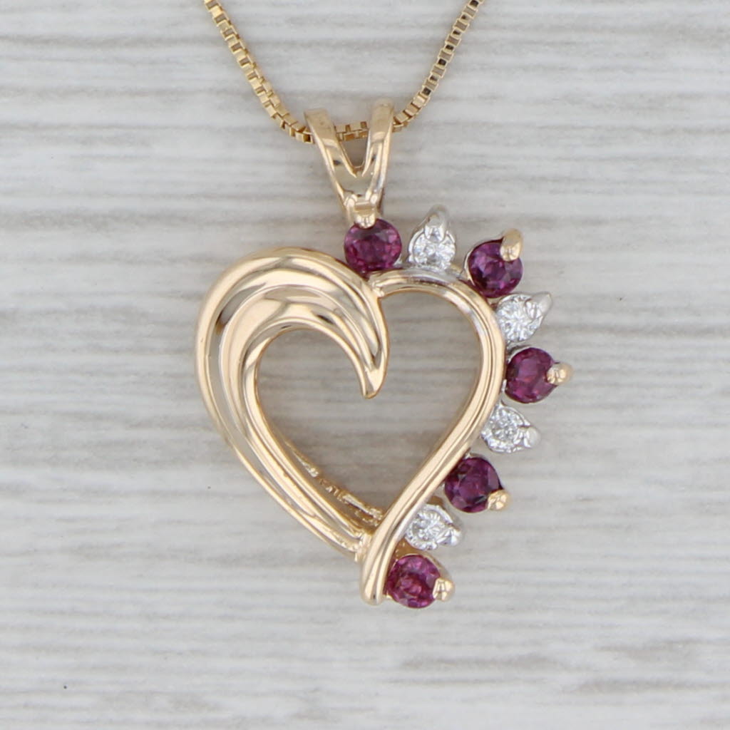 Gray 0.31ctw Ruby Diamond Open Heart Pendant Necklace 14k Gold 19.25" Box Chain