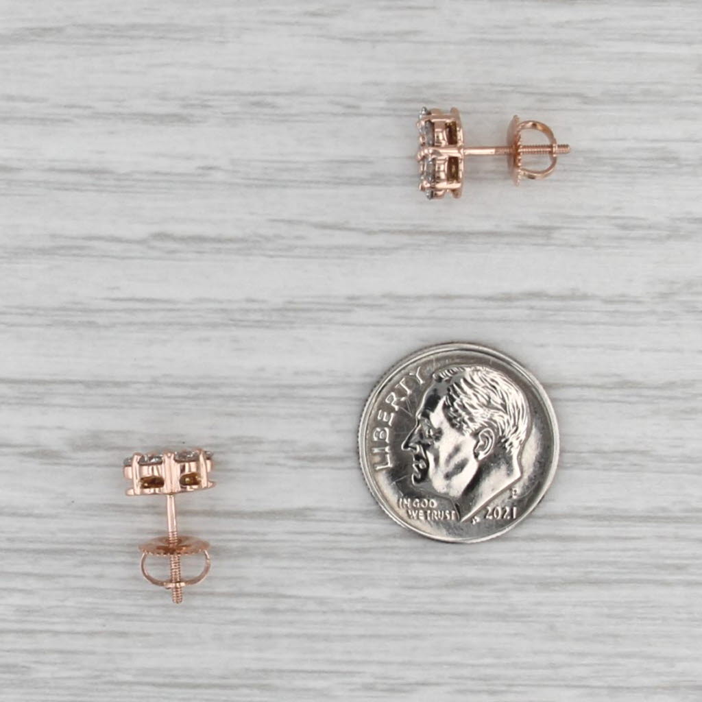 New 0.74ctw Diamond Cluster Flower Stud Earrings 14k Rose Gold Screw Backs Studs