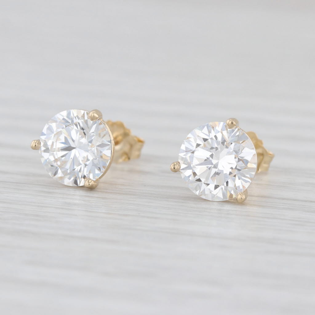 New 3.02ctw IGI Lab Grown Diamond Stud Earrings 14k Gold Studs Round VS1 E