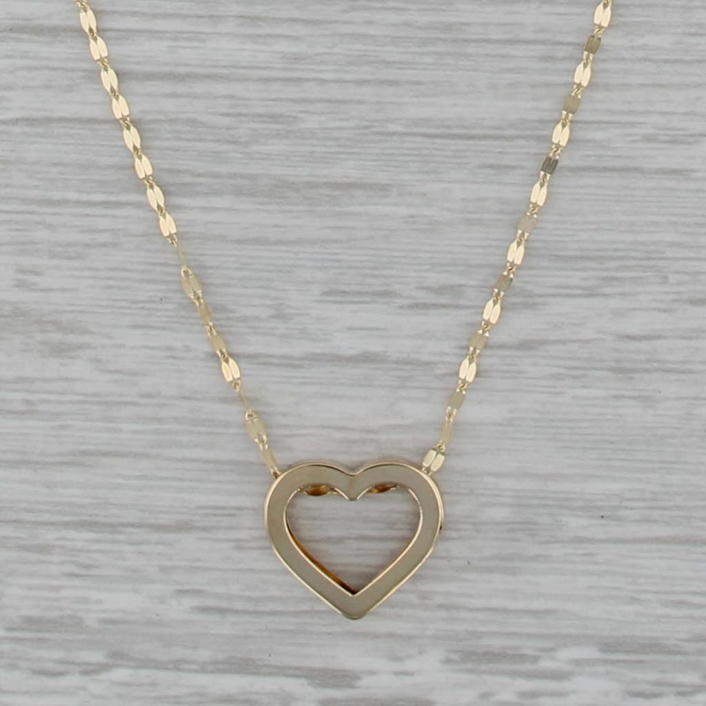 Open Heart Pendant Necklace 14k Yellow Gold 18" Mirror Chain