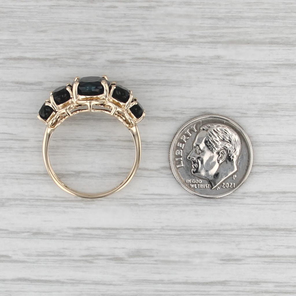 6.83ctw 5-Stone Black Sapphire Ring 10k Yellow Gold Size 8.25