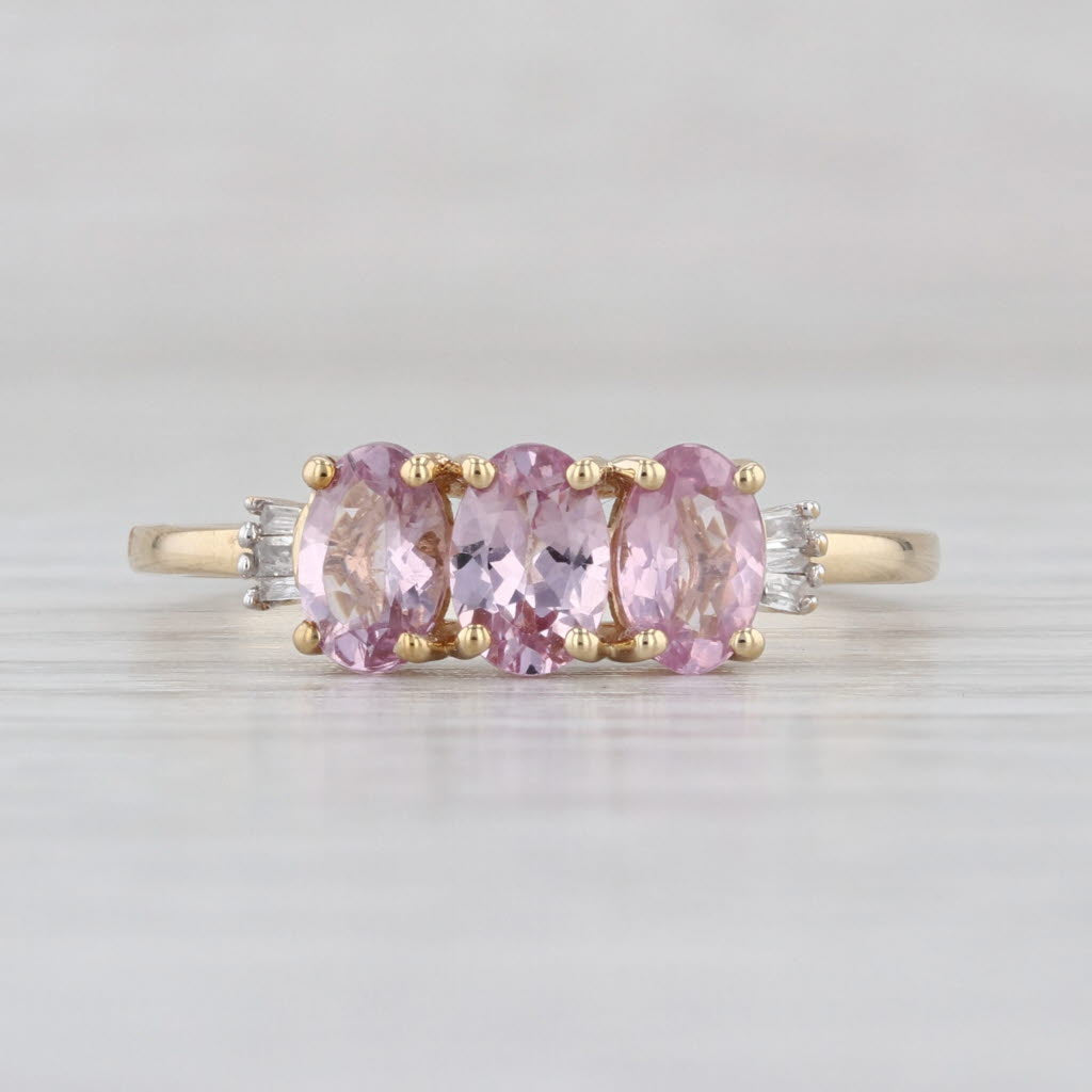 1.54ctw 3-Stone Pink Spinel Ring 10k Yellow Gold Size 9.25 Diamond Accents