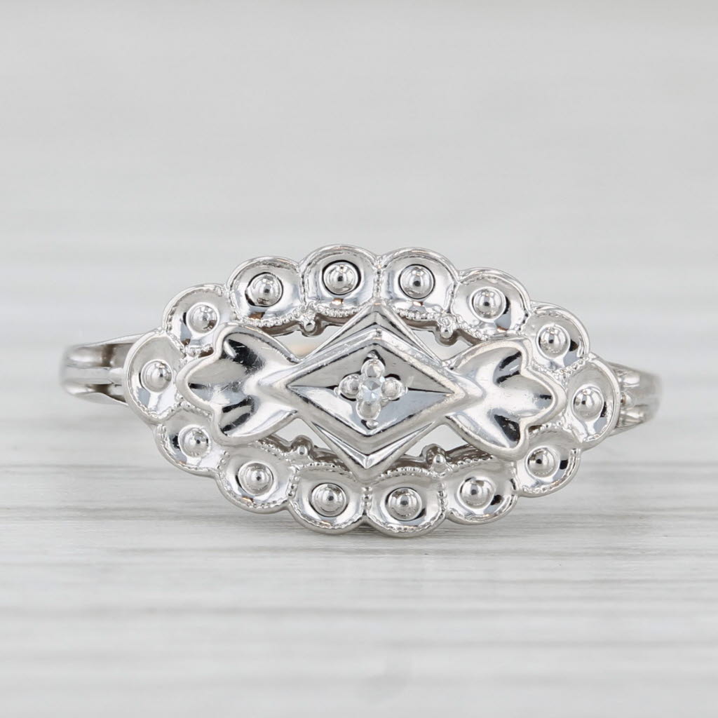 Light Gray Vintage Diamond Princess Ring 10k White Gold Size 6.5