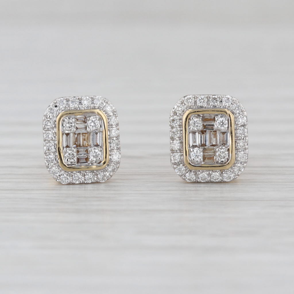 0.30ctw Diamond Halo Stud Earrings 14k Yellow Gold Screw Back Studs