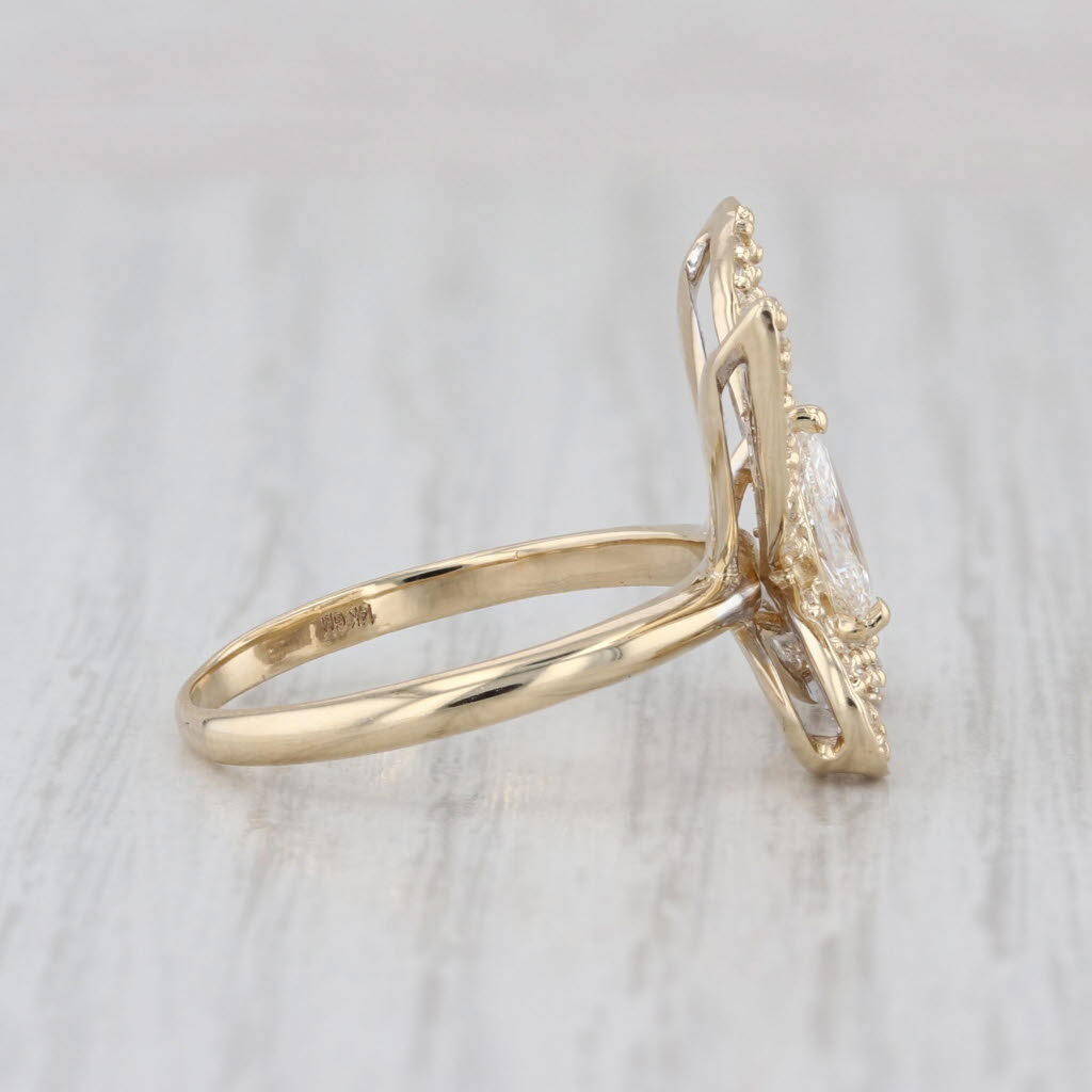 1.36ctw Pave Diamond Marquise Butterfly Ring 14k Yellow Gold Size 7 Coctail