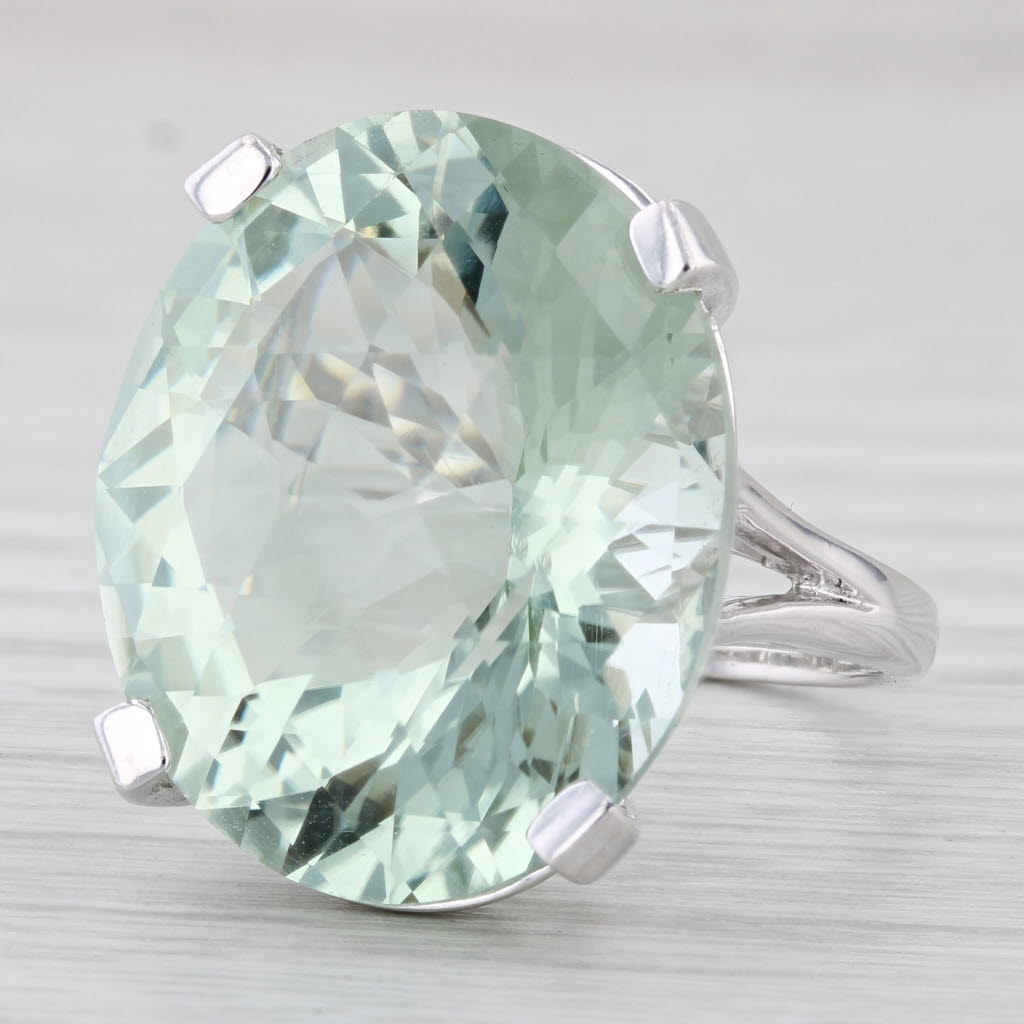 Light Gray 36ct Prasiolite Green Amethyst Ring 14k White Gold Size 7.5 Solitaire Cocktail