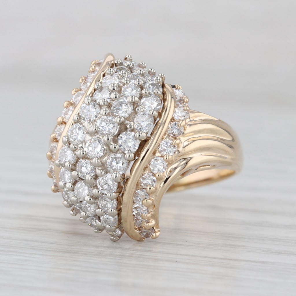 2.02ctw Diamond Cluster Cocktail Bypass Ring 14k Yellow Gold Size 8.5