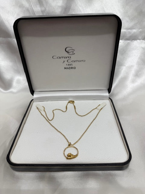 Gray Carrrea Y Carrera Panther Pendant Necklace 18k Yellow Gold 18.5" Cable Chain Box