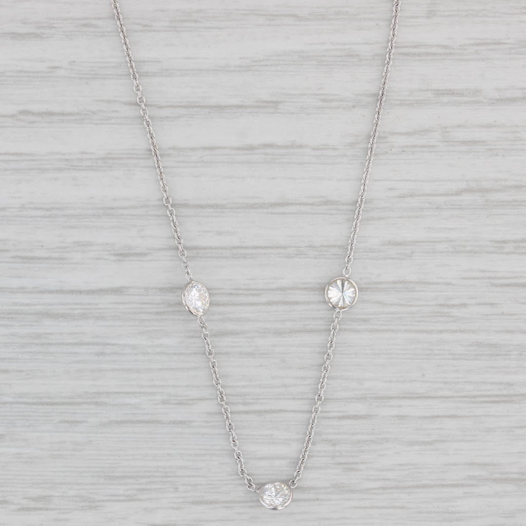 Light Gray New 1ctw Diamond By The Yard Station Necklace 14k White Gold Adjustable Chain