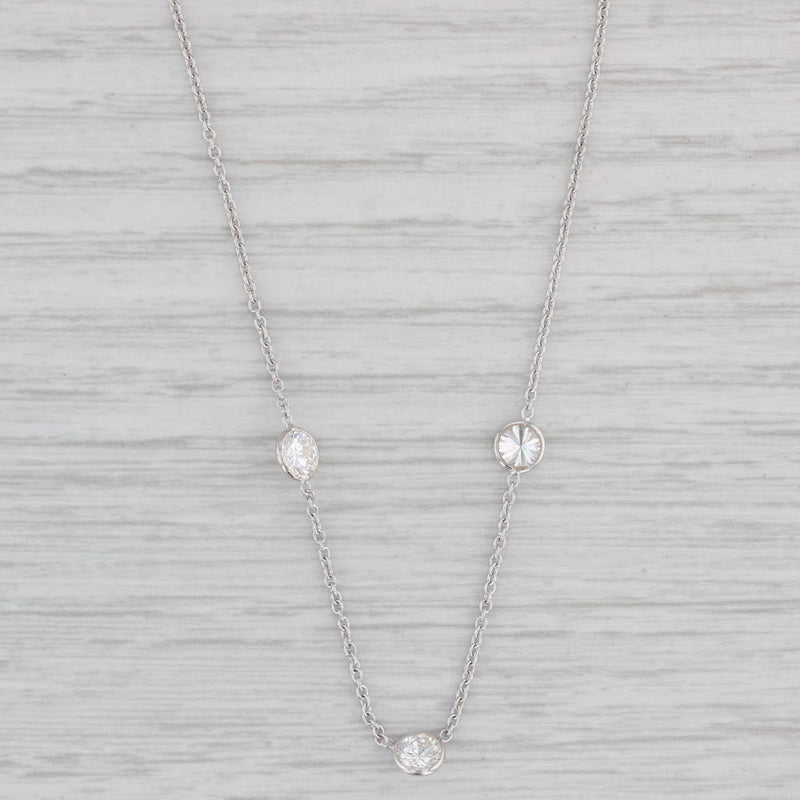 New 1ctw Diamond By The Yard Station Necklace 14k White Gold Adjustable Chain