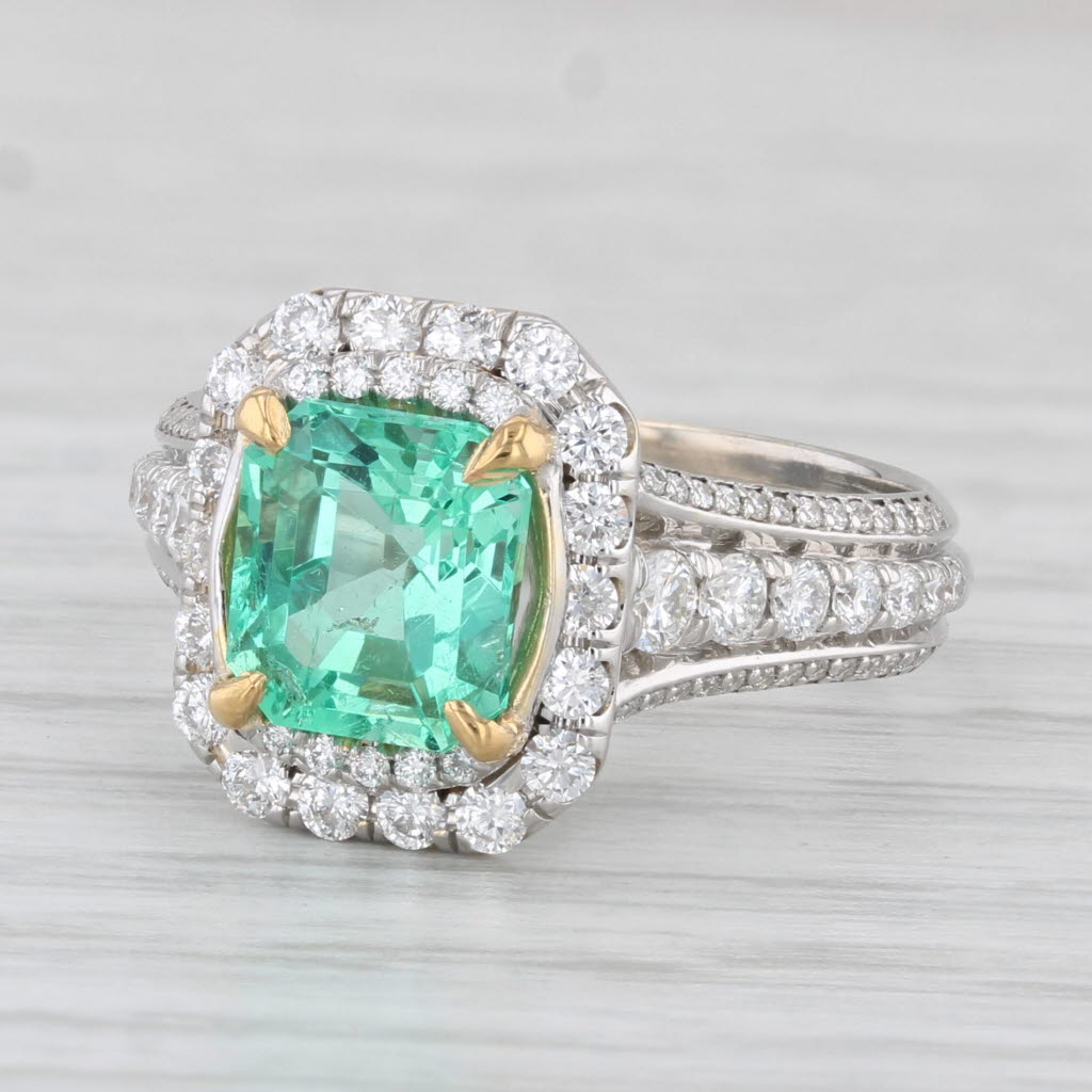 Light Gray 2.59ctw Emerald Diamond Halo Engagement Ring 18k White Gold Size 6 GIA