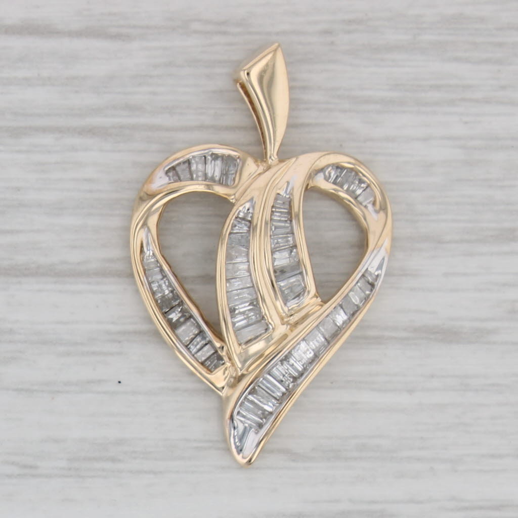 Gray 0.80ctw Diamond Open Heart Pendant 10k Yellow Gold