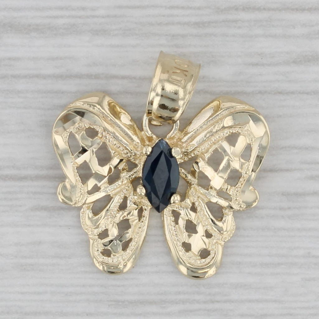 Gray 0.35ct Marquise Blue Sapphire Butterfly Pendant 10k Yellow Gold