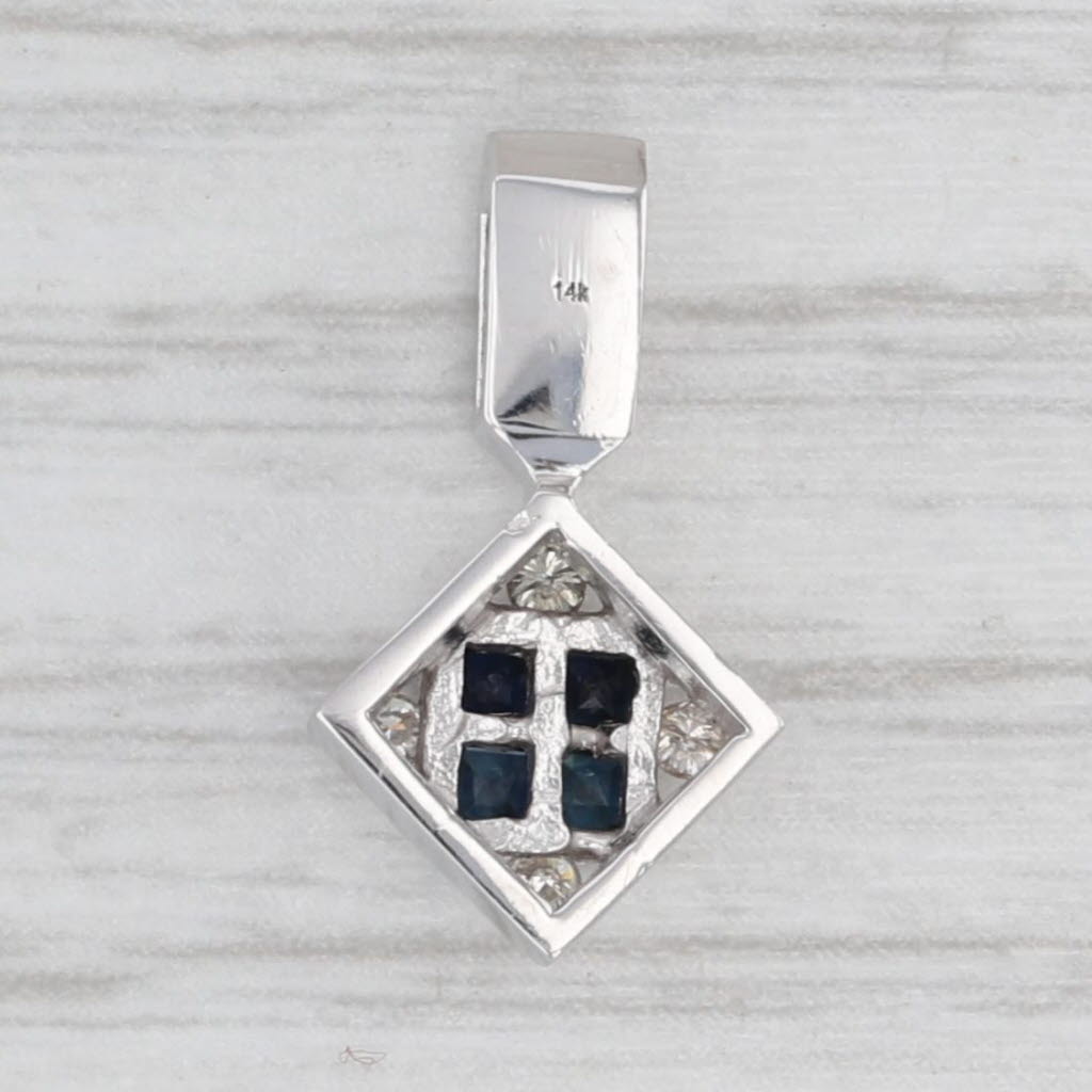 0.38ctw Blue Sapphire Diamond Small Drop Pendant 14k White Gold