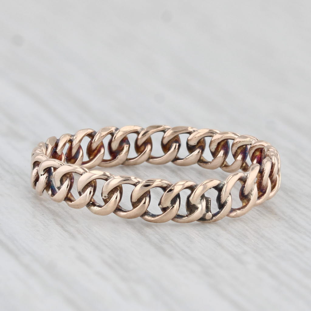 Light Gray Vintage Cable Chain Ring 10k Yellow Gold Size 7.75 Stackable Band