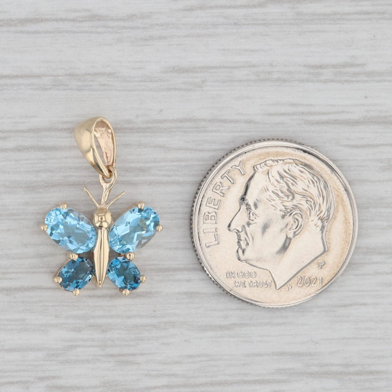 1.50ctw Blue Topaz Butterfly Pendant 10k Yellow Gold