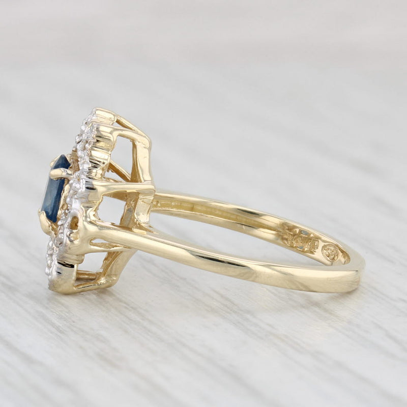 Light Gray 0.49ctw Oval Blue Sapphire Diamond Hearts Halo Ring 14k Yellow Gold Size 6