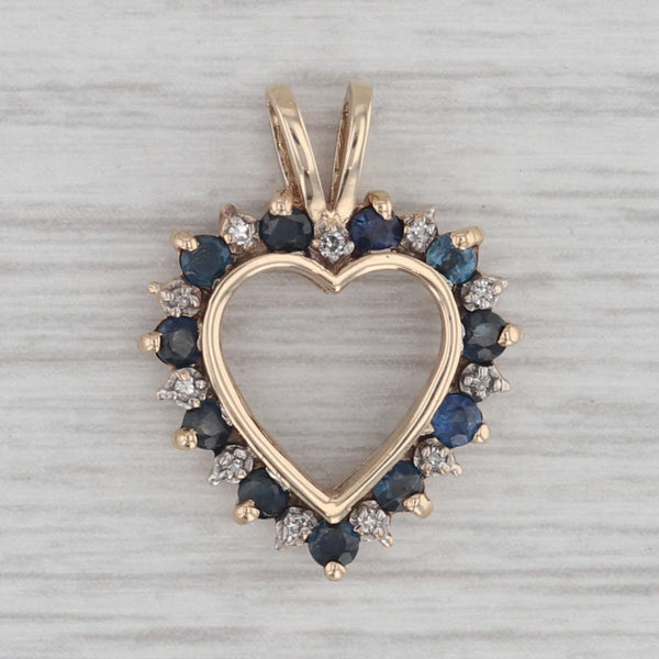 0.50ctw Sapphire Diamond Open Heart Pendant 10k Yellow Gold