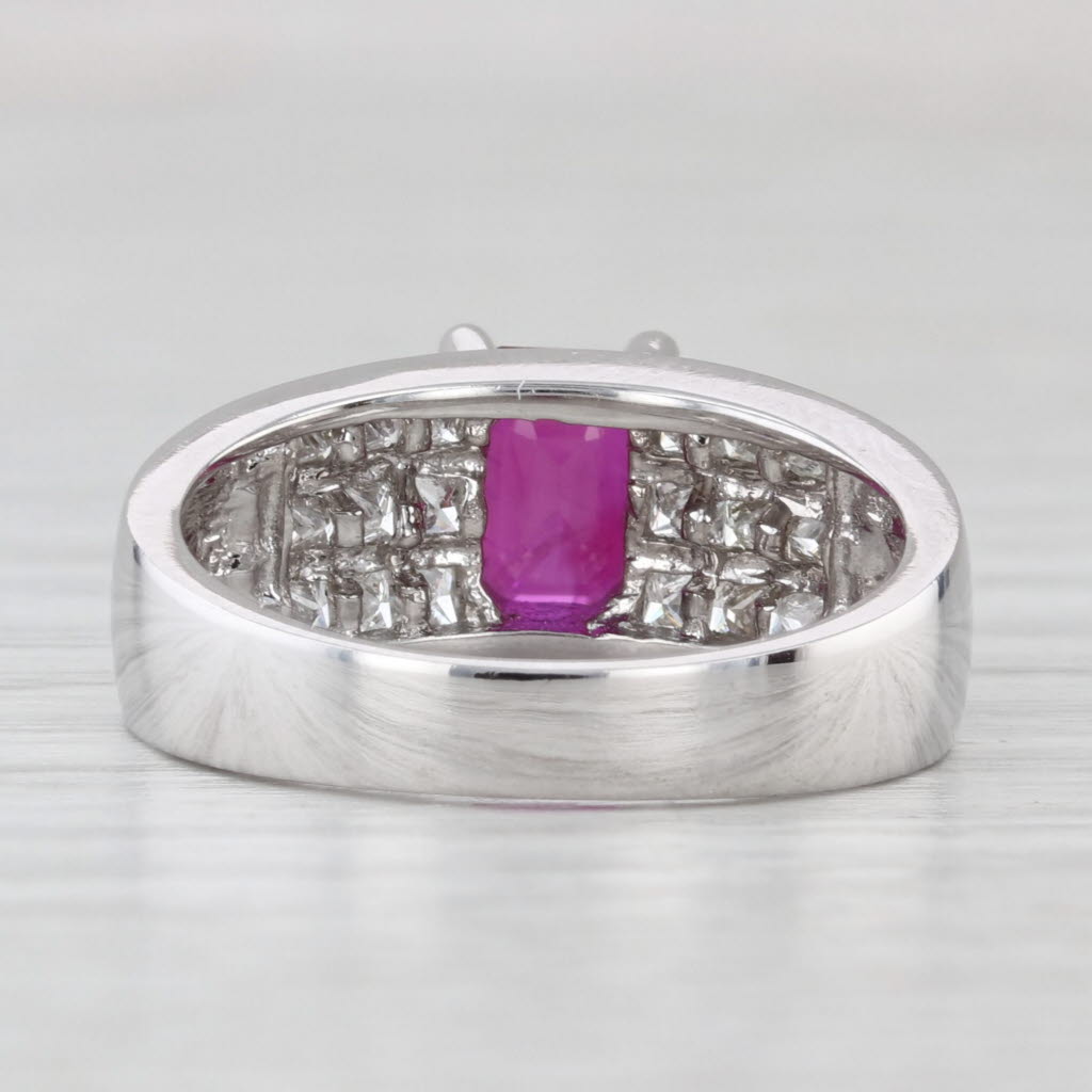 Light Gray 1.55ctw Emerald Cut Ruby Diamond Ring 18k White Gold Size 6.5