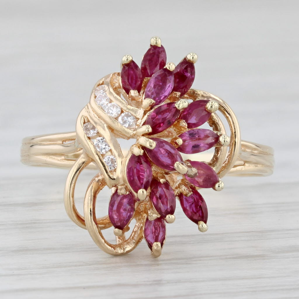 Light Gray 1.04ctw Ruby Diamond Cluster Ring 14k Yellow Gold Size 10