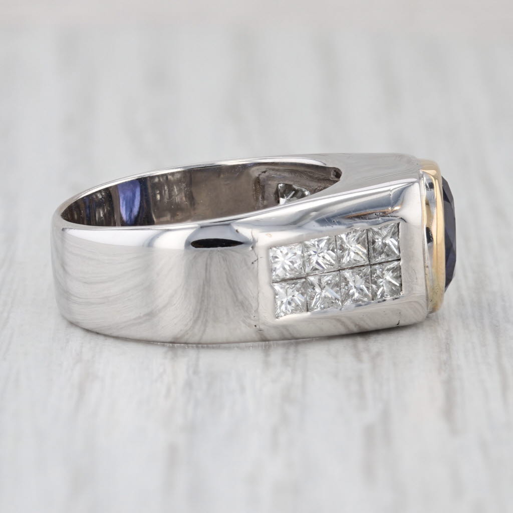 4.18ctw Tanzanite Diamond Men's Ring 14k White Yellow Gold Size 8.5