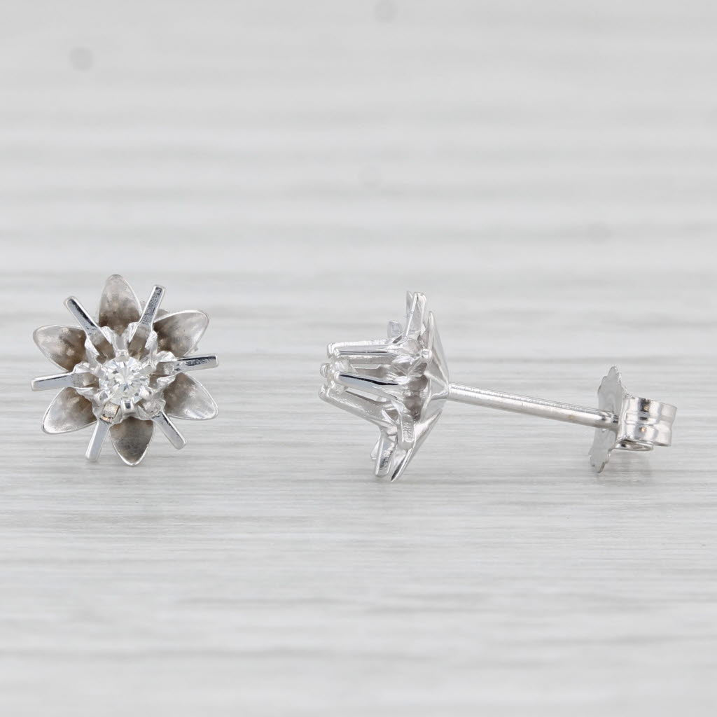 Light Gray Vintage Solitaire VS2 Diamond Flower Stud Earrings 14k White Gold Studs