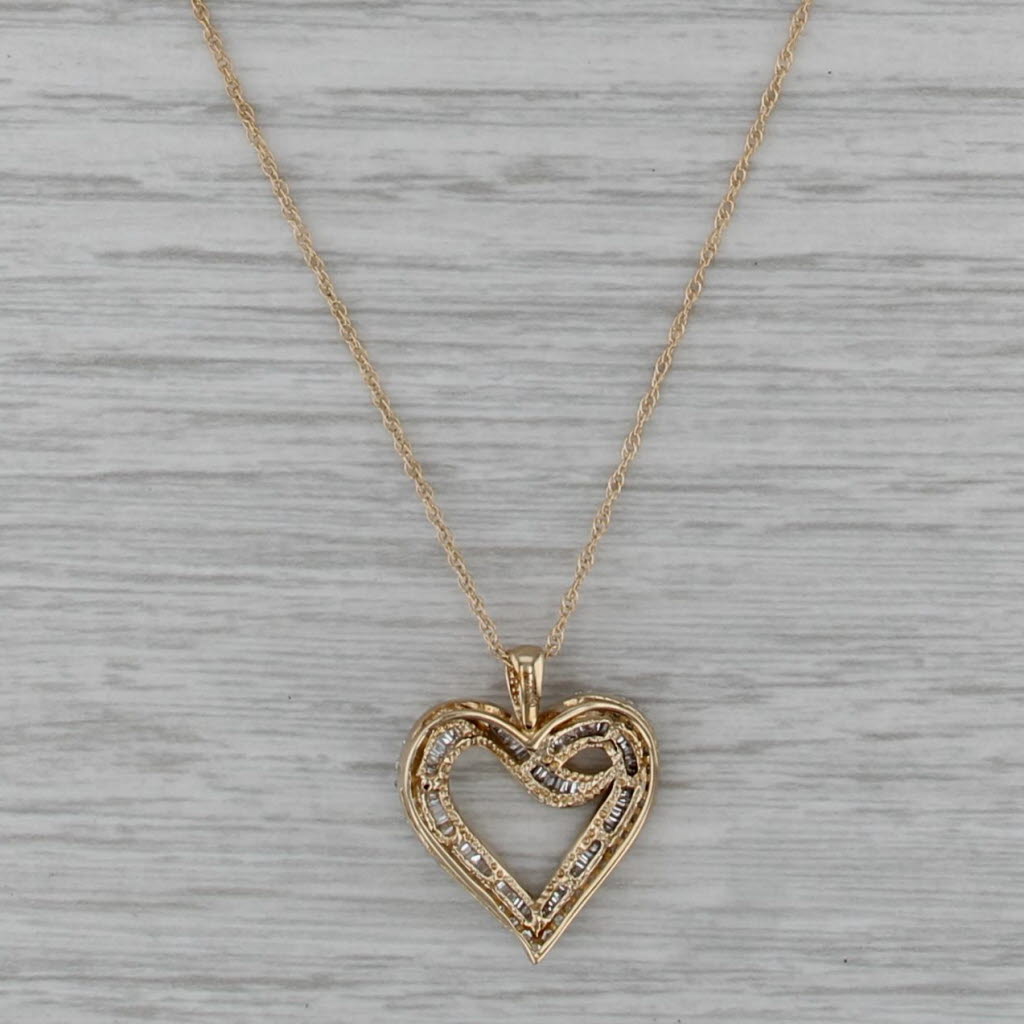 0.90ctw Diamond Open Heart Pendant 14k Yellow Gold 18" Rope Chain