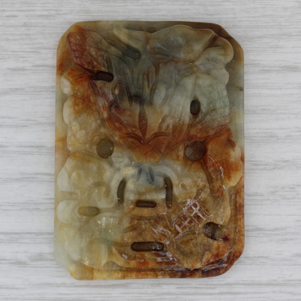Marbled Green Serpentine Naga Dragon Carving Signed Stone Amulet
