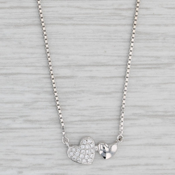 New Diamond Hearts Pendant Necklace 14k White Gold Box Chain 17"-18"
