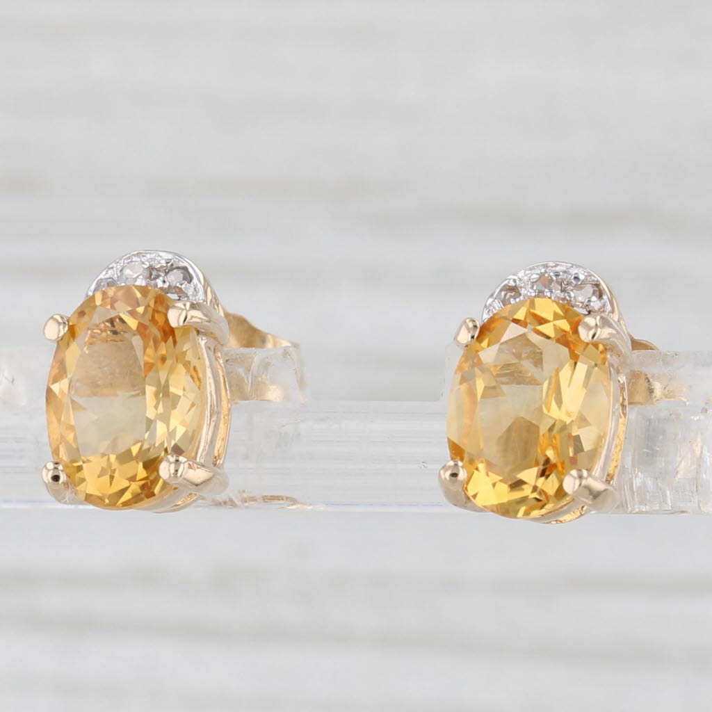 Light Gray Yellow Orange Citrine Diamond Stud Earrings 14k Yellow Gold