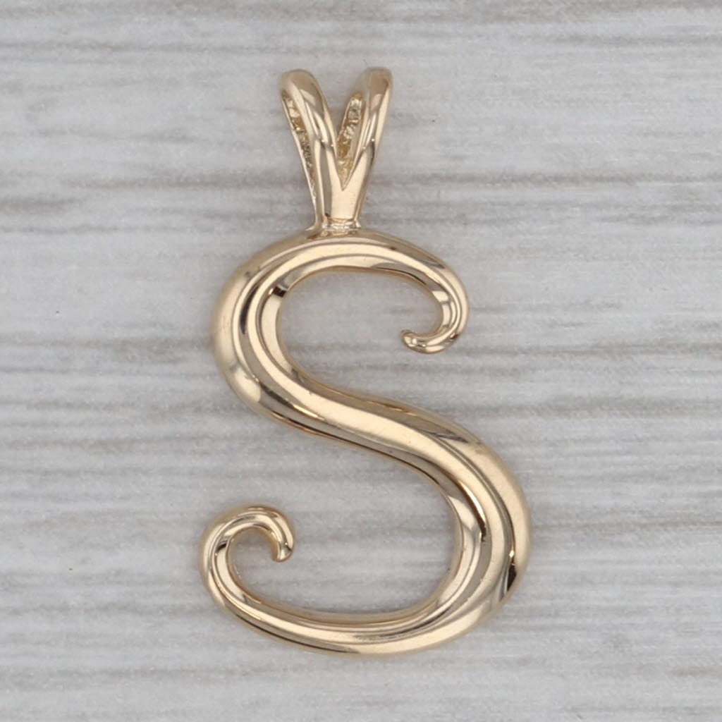 Gray Letter Initial "S" Pendant 14k Yellow Gold Small Drop