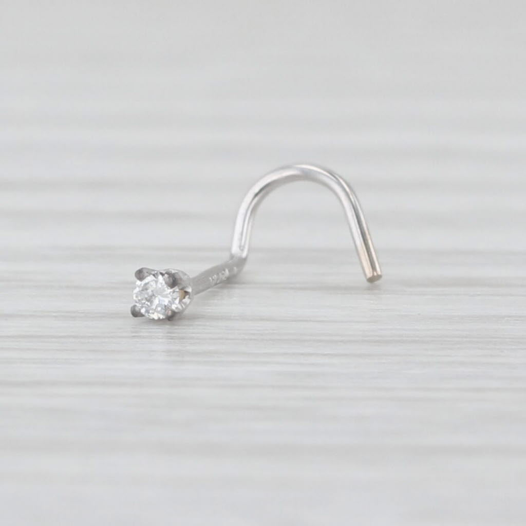 New Diamond Nose Piercing Stud 14k White Gold Round Solitaire Curved Post 3