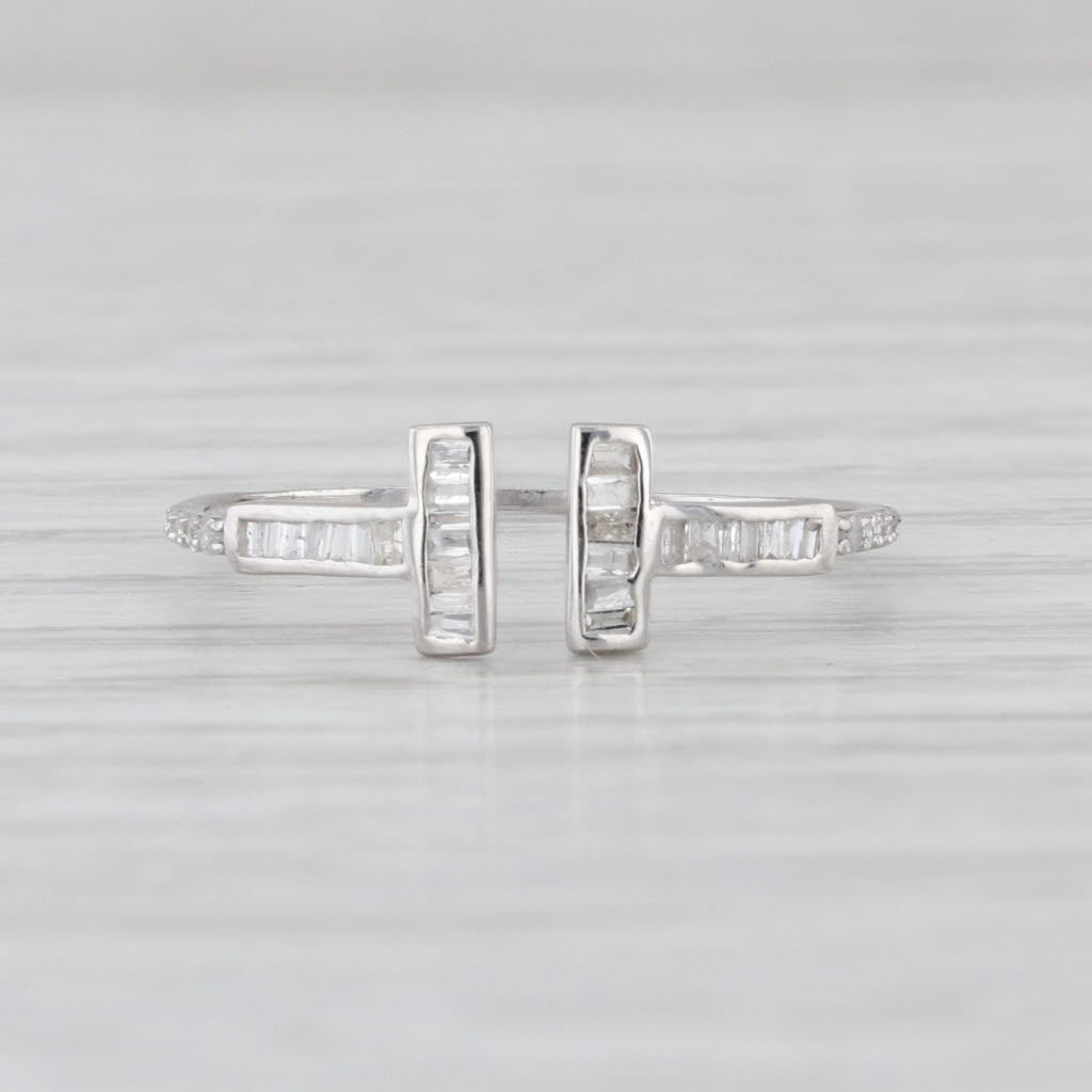 0.15ctw Diamond Open Top T Ring 18k White Gold Size 6.5 Adjustable
