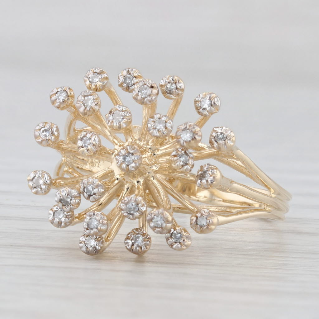 Light Gray Diamond Cluster Spray Ring 14k Yellow Gold Size 9.25 Cocktail