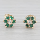 0.28ctw Emerald Diamond Flower Stud Earrings 10k Yellow Gold