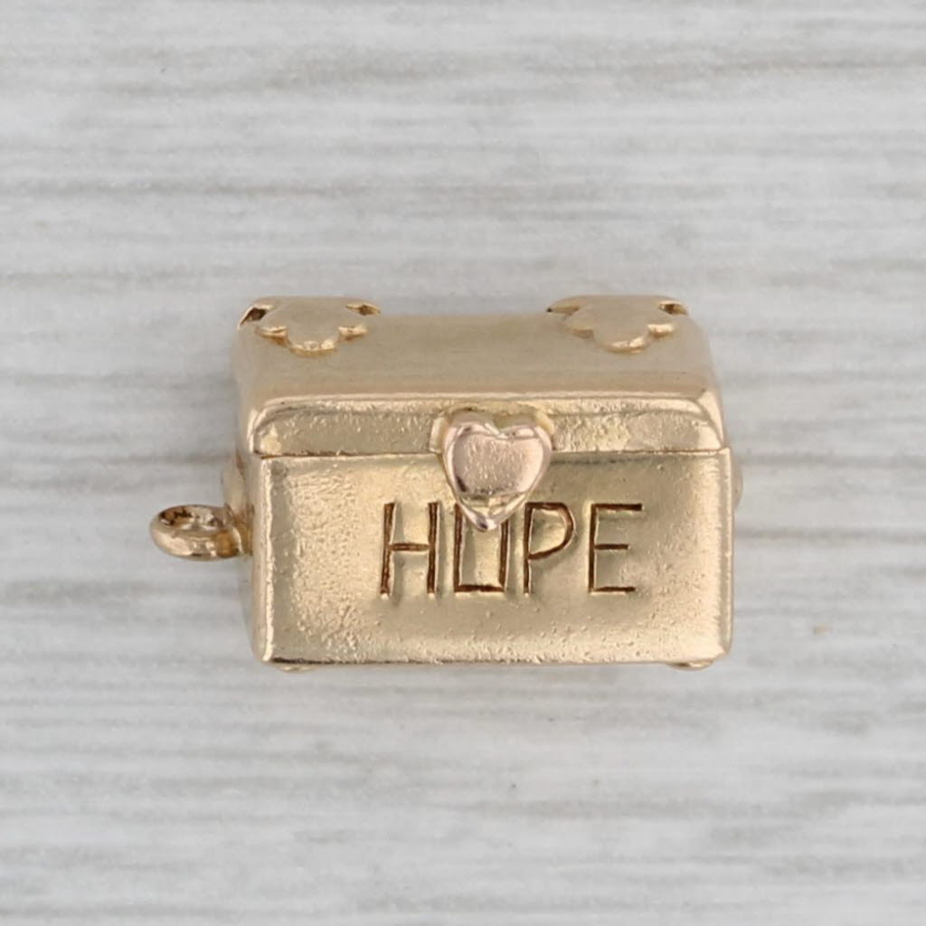 Gray Vintage Hope Chest Trinket Charm 14k Yellow Gold Pendant Opens