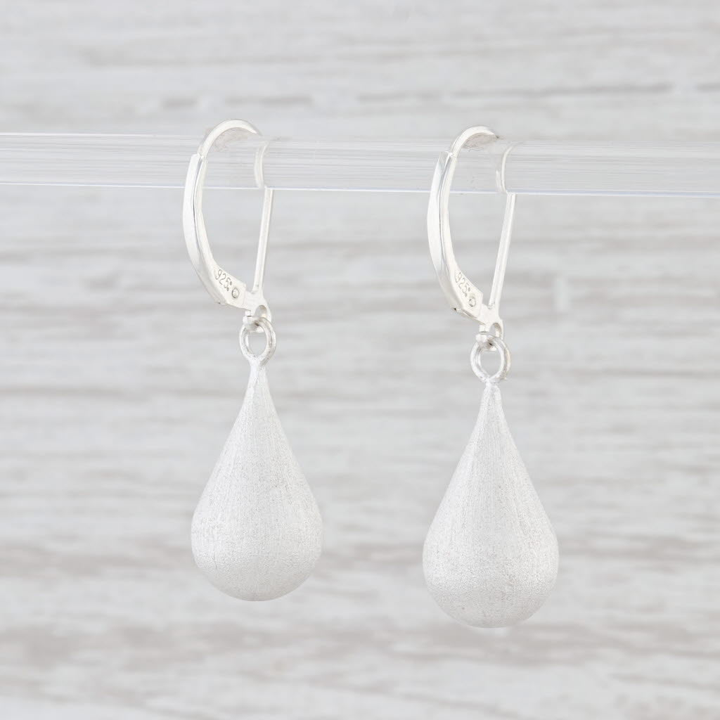 New Nina Wynn Teardrop Earrings Sterling Silver Brushed Dangle Hook Posts