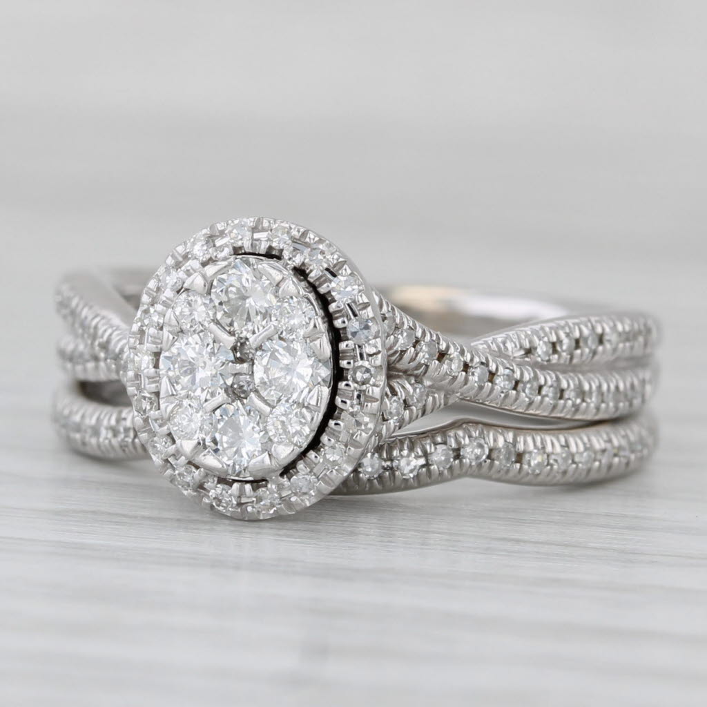 Gray 0.52ctw Diamond Halo Engagement Ring Wedding Band Bridal Set 10k Gold Size 7