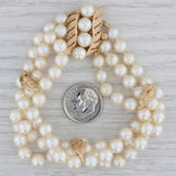 Gray Vintage Cultured Pearl Leaf Bracelet 14k Gold 3-Strand 7.5"