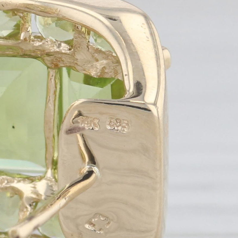 11.90ctw Peridot Diamond Drop Earrings 14k Yellow Gold Omega Backs Statement