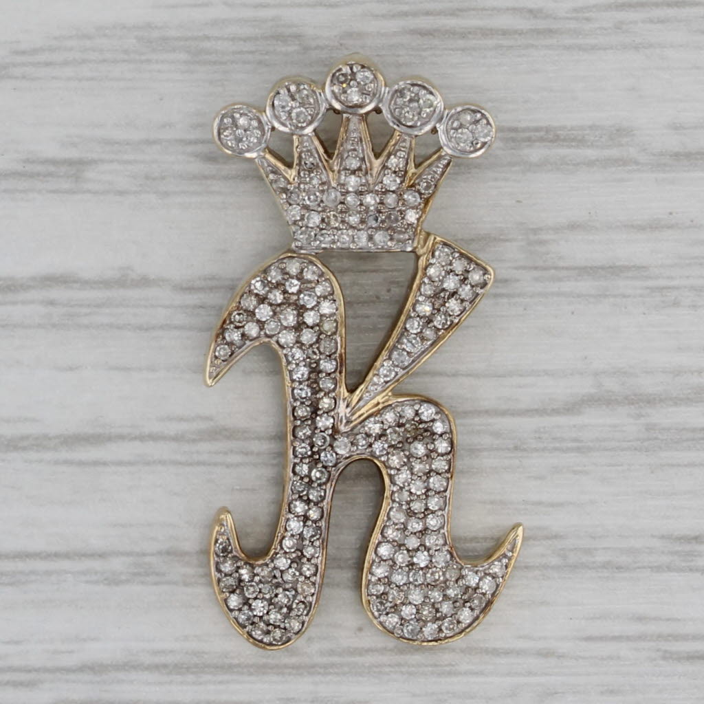 Gray 0.50ctw Diamond Letter Crowned Letter K King Pendant 10k Gold Initial