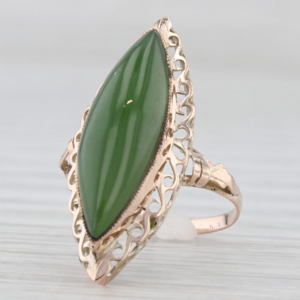 Light Gray Green Nephrite Jade Nanette Cabochon Ring 10k Yellow Gold Size 5.75