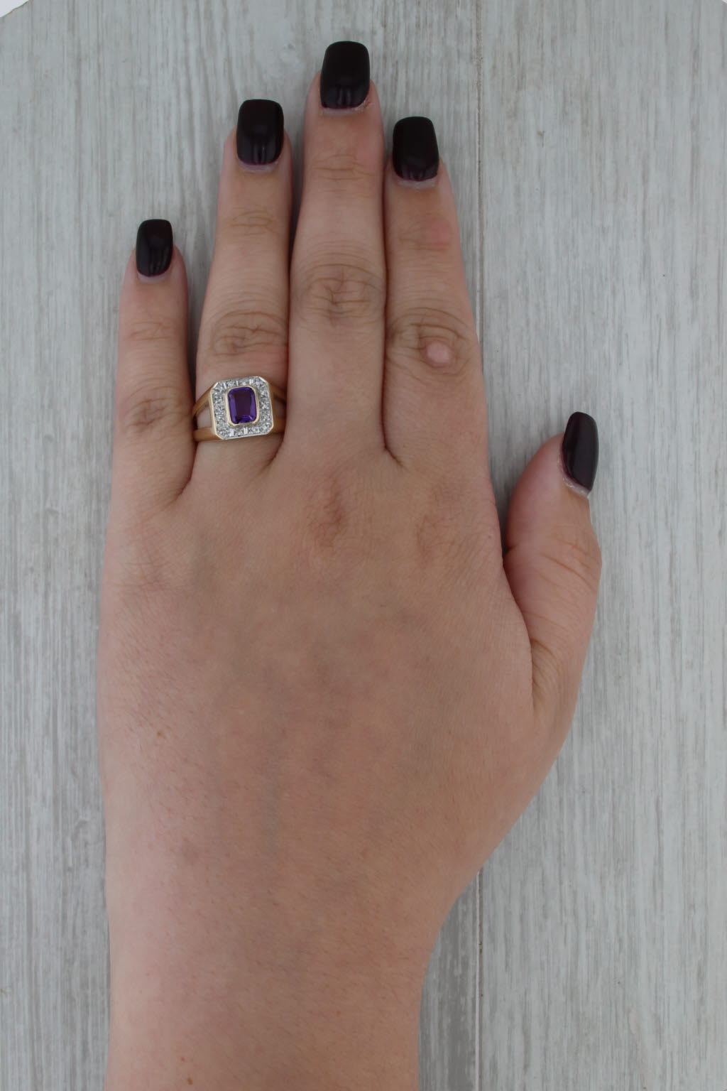 0.85ctw Amethyst Diamond Halo Ring 14k Yellow Gold Size 7.75