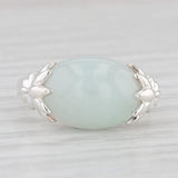 Green Jadeite Jade Oval Cabochon Solitaire Ring Sterling Silver Size 6