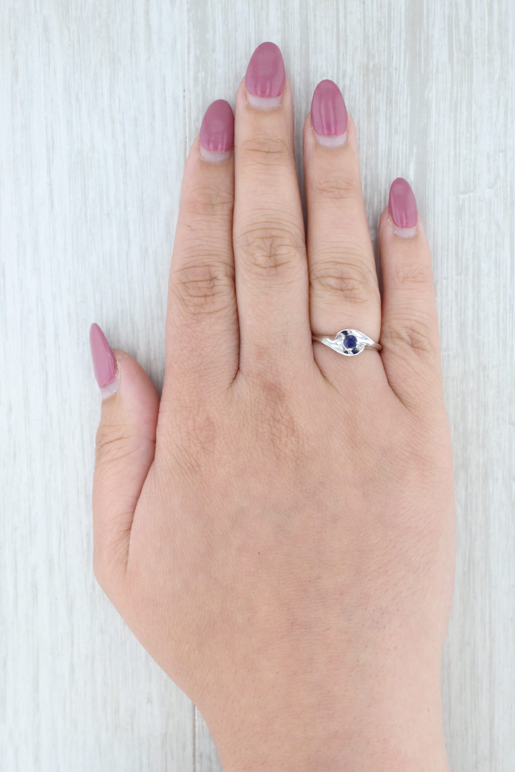 Vintage Traub Orange Blossom 0.20ct Lab Created Sapphire Ring 14k White Gold