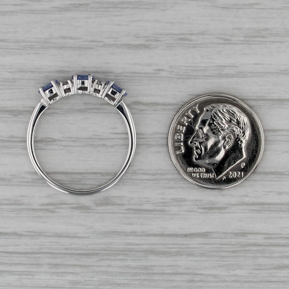 0.57ctw Tanzanite Diamond Ring 14k White Gold Size 7 Stackable 3-Stone