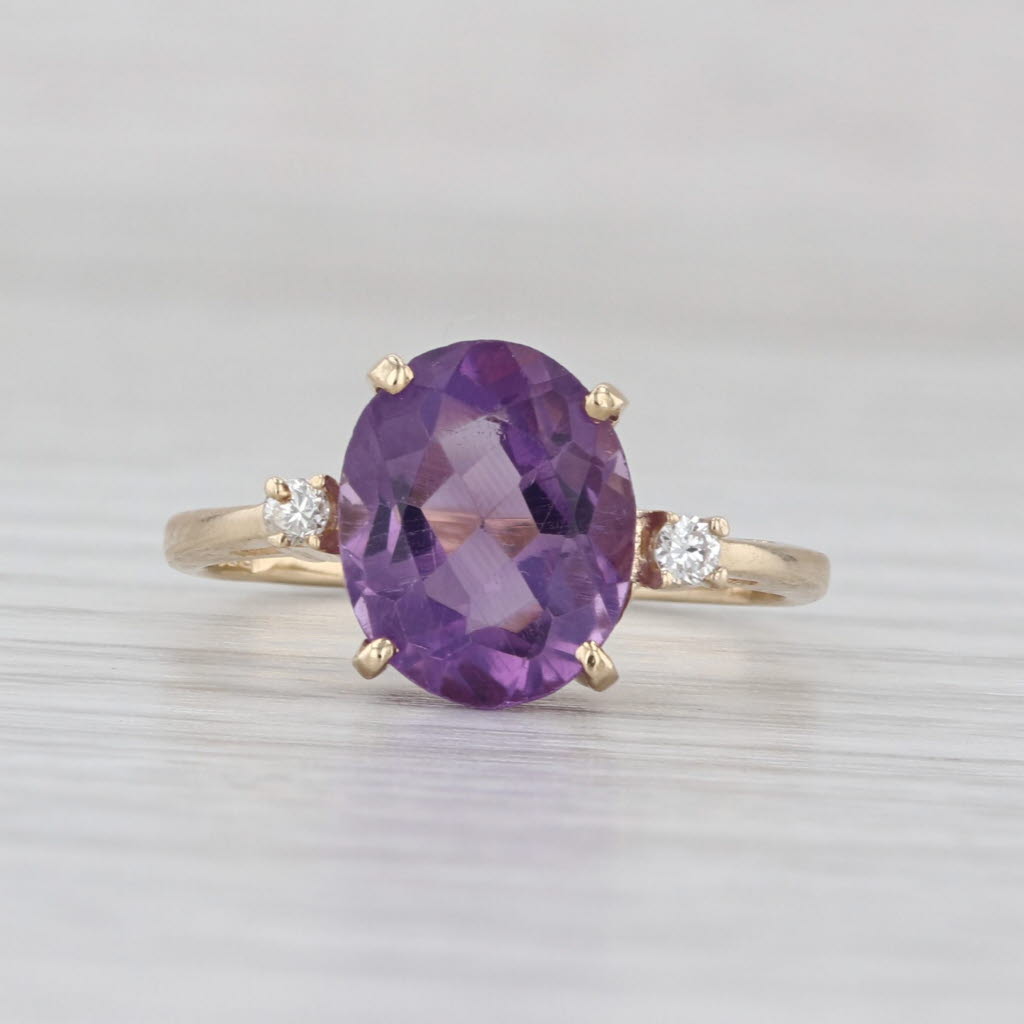 2.45ctw Amethyst Diamond Ring 10k Yellow Gold Size 5.25