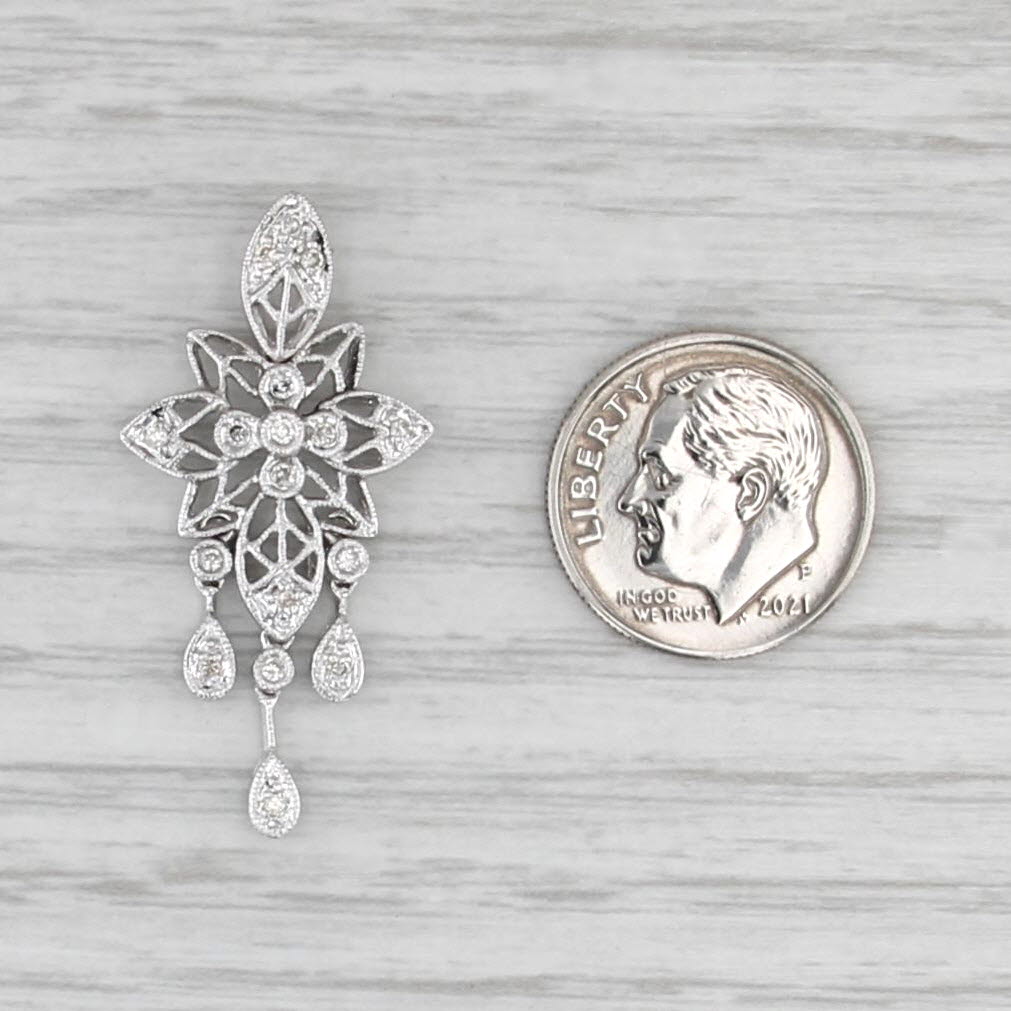 0.12ctw Diamond Filigree Ornate Pendant 18k White Gold Fring Drop