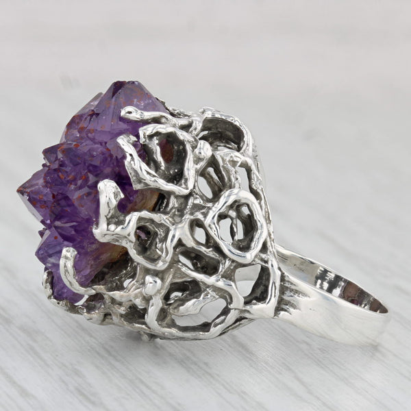 Vintage Amethyst Crystal Ring Sterling Silver Size 7.5 Statement Cocktail Gothic