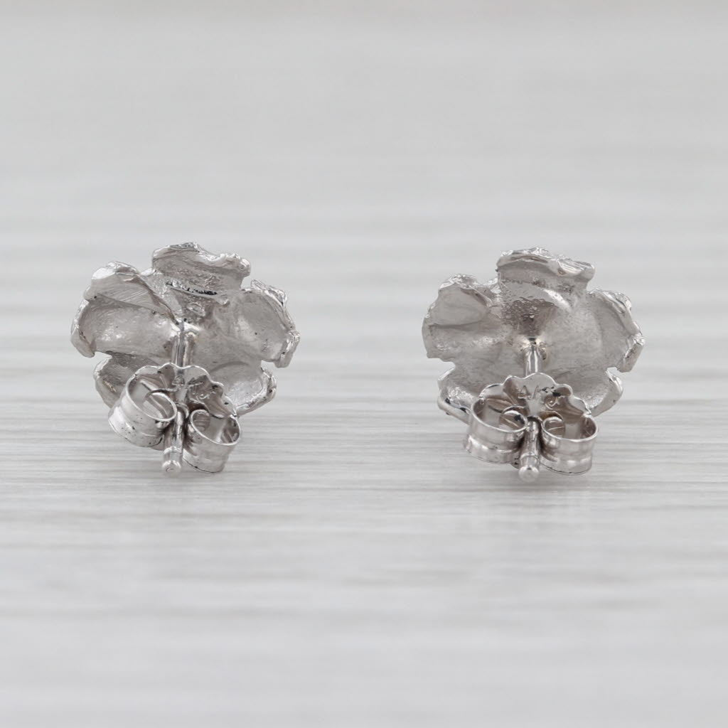 0.15ctw Diamond Flower Stud Earrings 14k White Gold Solitaire Floral Studs